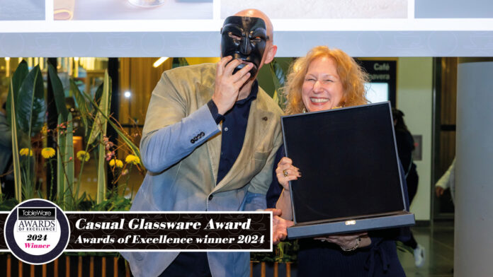 Casual-Glassware-Winner-2024 The Casual Glassware award went to RCR Cristalleria ‘s TIKI Glasses. They were presented with the award by Nancy Michael of The Inspired Home Show.