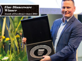 Nymphenburg’s Lightscape Gold won Tableware International’s Fine Dinnerware category for 2024. TI’s Paul Yeomans accepted the award on the company’s behalf.